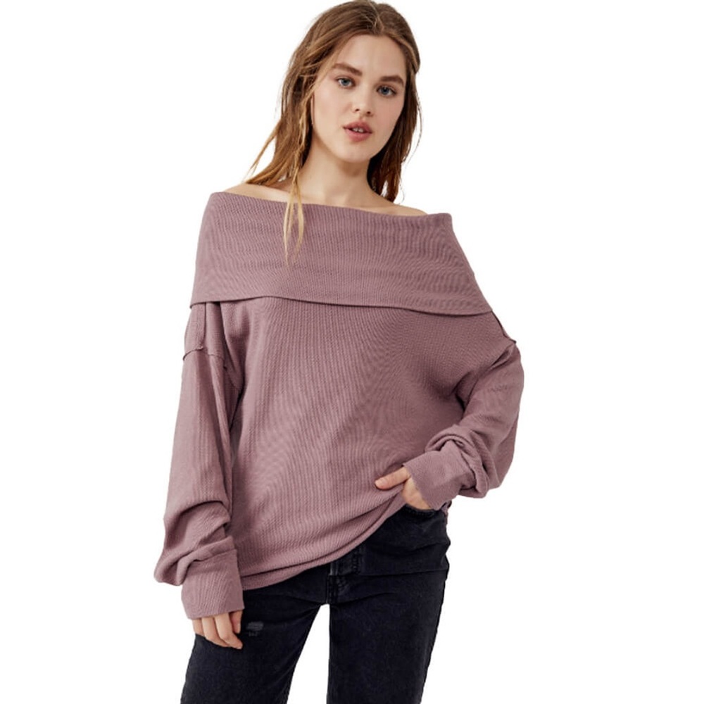 Free People Hazy Heart Thermal Waffle Knit Sweater Top Roan Rouge Size Small